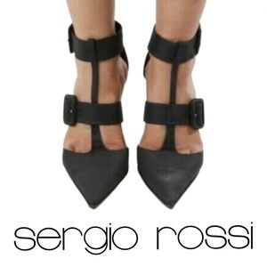 Sergio Rossi Vero Cuoio Brown Double Buckle Heels - Size 39.5